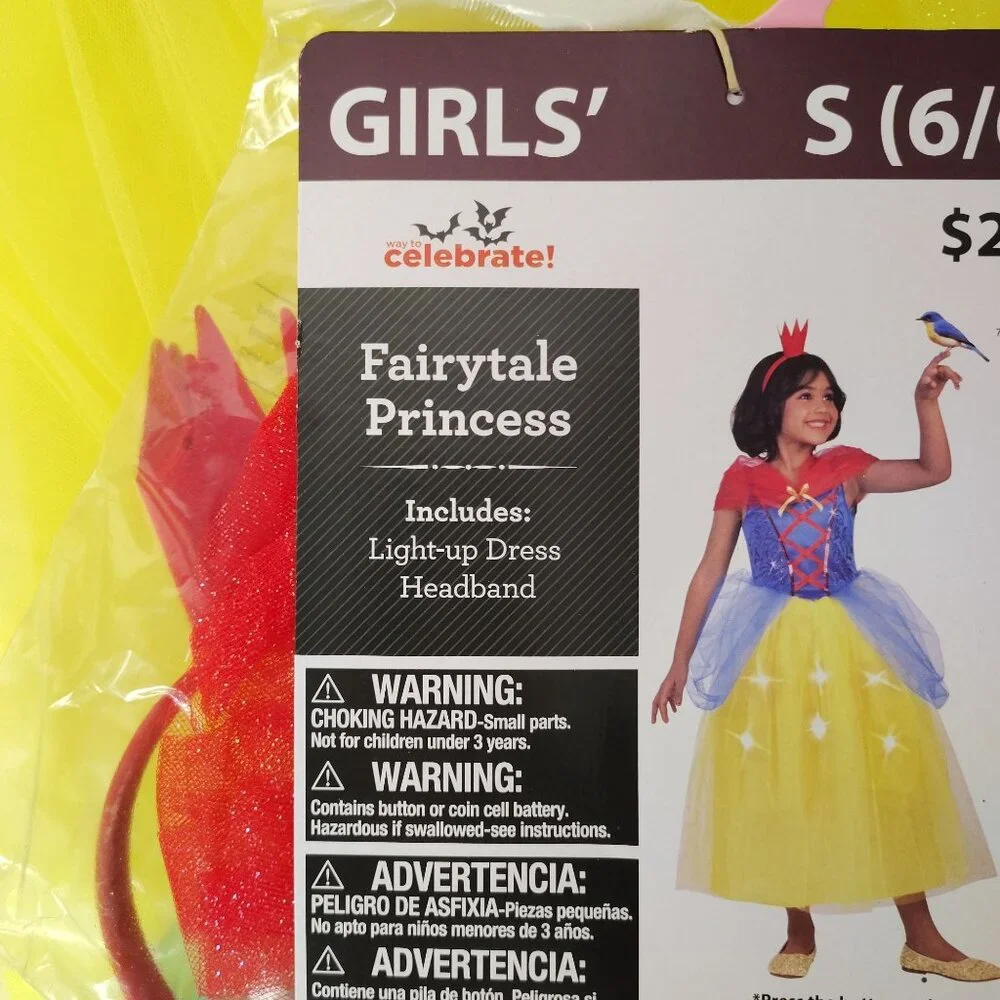Girls S (6/6X) Fairytale Princess Light-Up Dress With Headband Halloween Costume